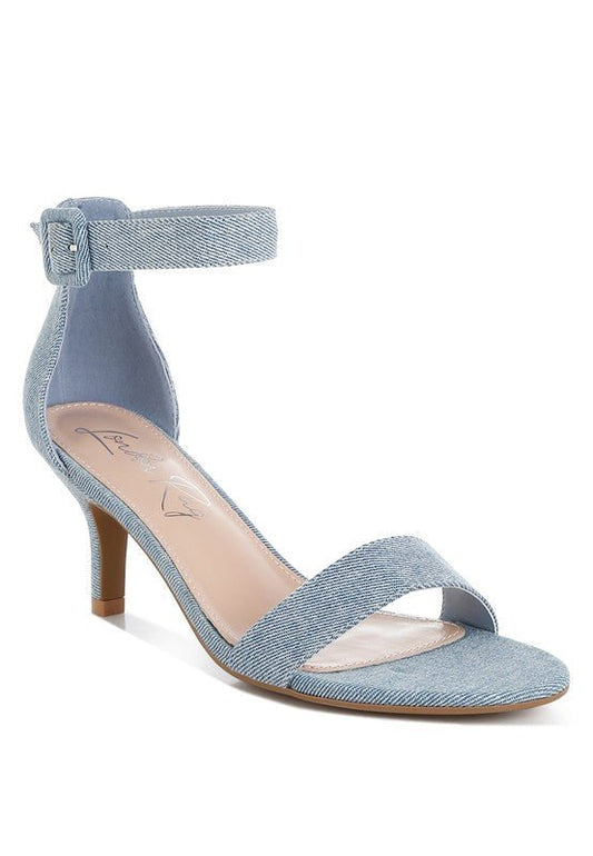 Ozula Denim Kitten Heel Sandals - Loving It Shop