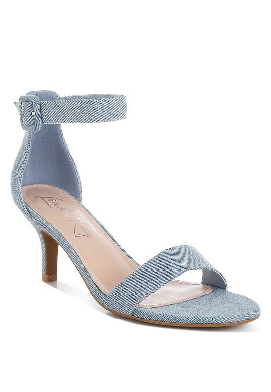Ozula Denim Kitten Heel Sandals - Loving It Shop