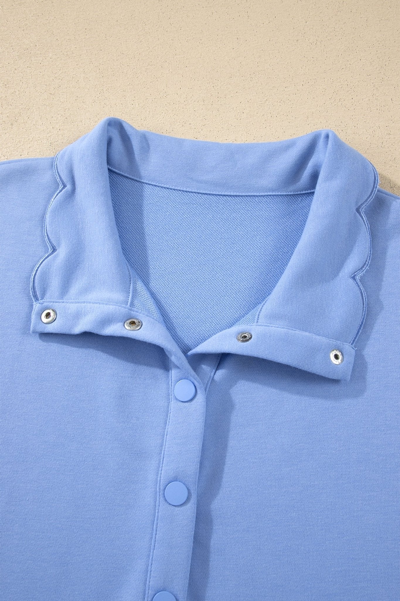Beau Blue Plus Size Solid Scalloped Hem Button Neck Pullover Mini Dress - Loving It Shop