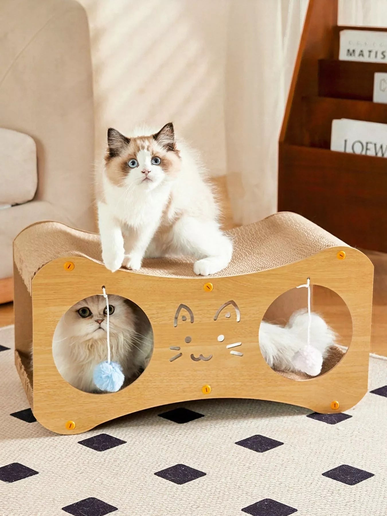 Interactive Cat Scratcher Lounge Bed with Toy Balls - Loving It Shop
