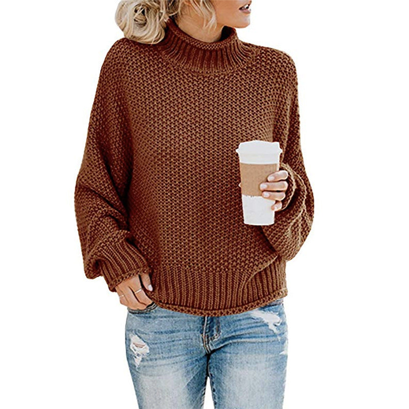 Solid Turtleneck Pullover Sweater Winter Fashion Casual Knitted Long-Sleeved Top Women&