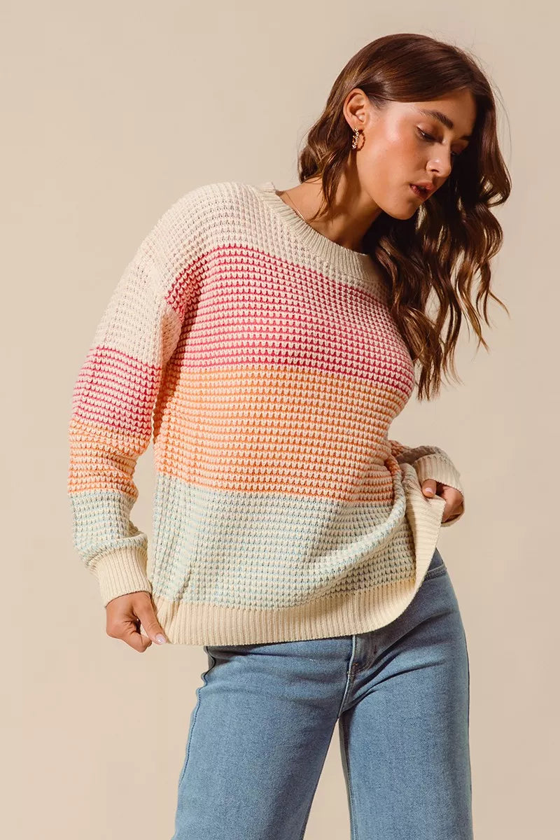 Multi Color Block Long Sleeve Sweater