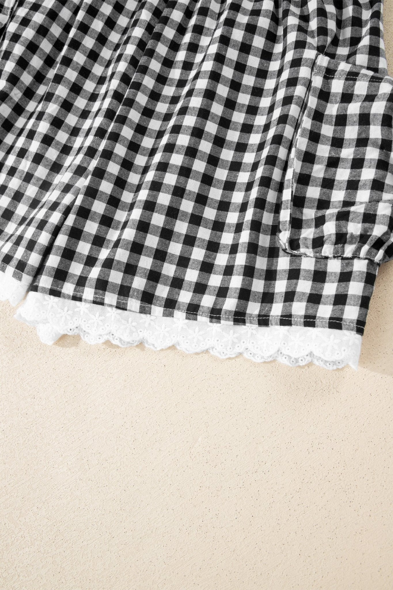 Black Gingham Lace Trim Shorts with Pouch Pockets - Loving It Shop
