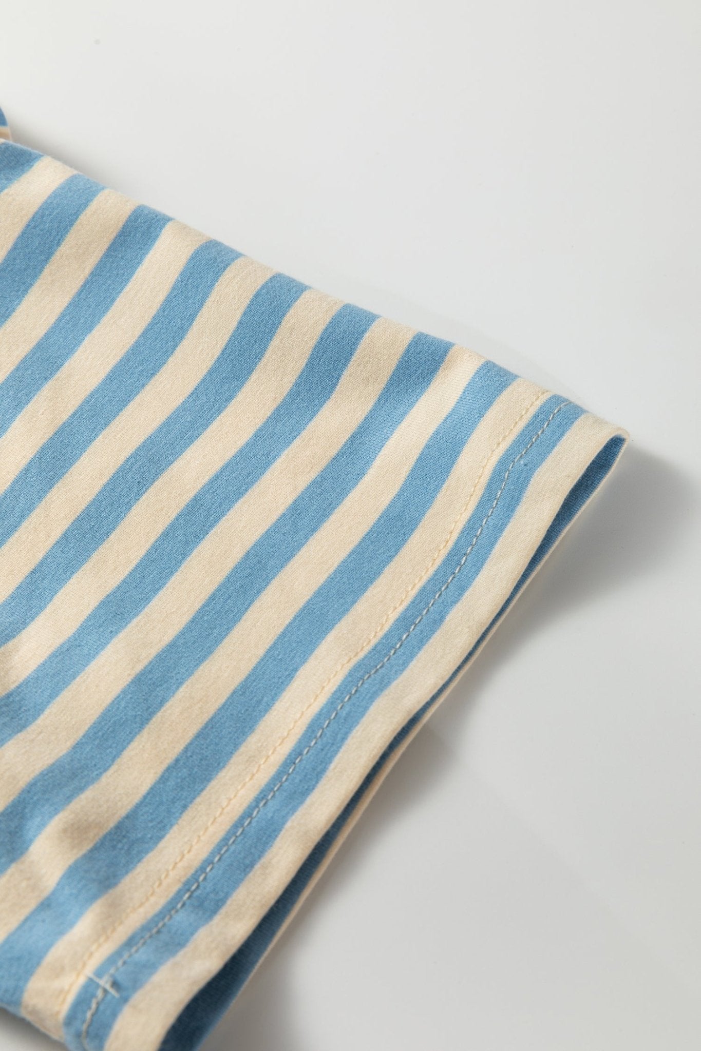Sky Blue Stripe Contrast Crew Neck Drop Shoulder Loose Tee - Loving It Shop