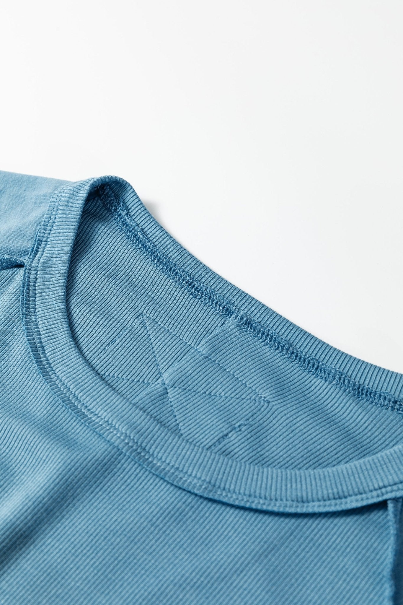 Peacock Blue Crew Neck Cap Sleeve Ribbed T Shirt - Loving It Shop