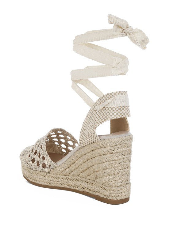 Sea Breeze Woven Lace - Up Espadrille Wedges - Loving It Shop