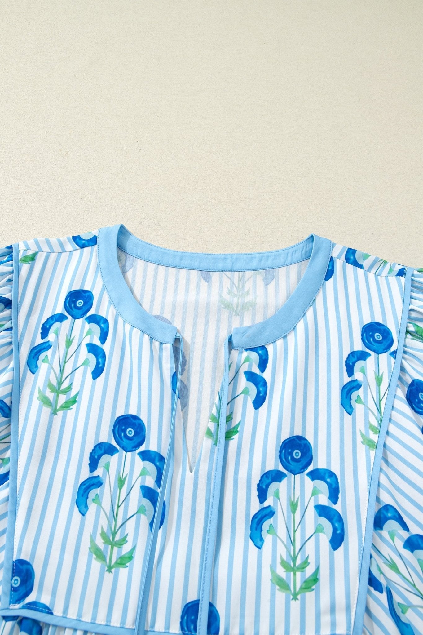 Sky Blue Floral Striped Bubble Short Sleeve Plus Size Dress - Loving It Shop