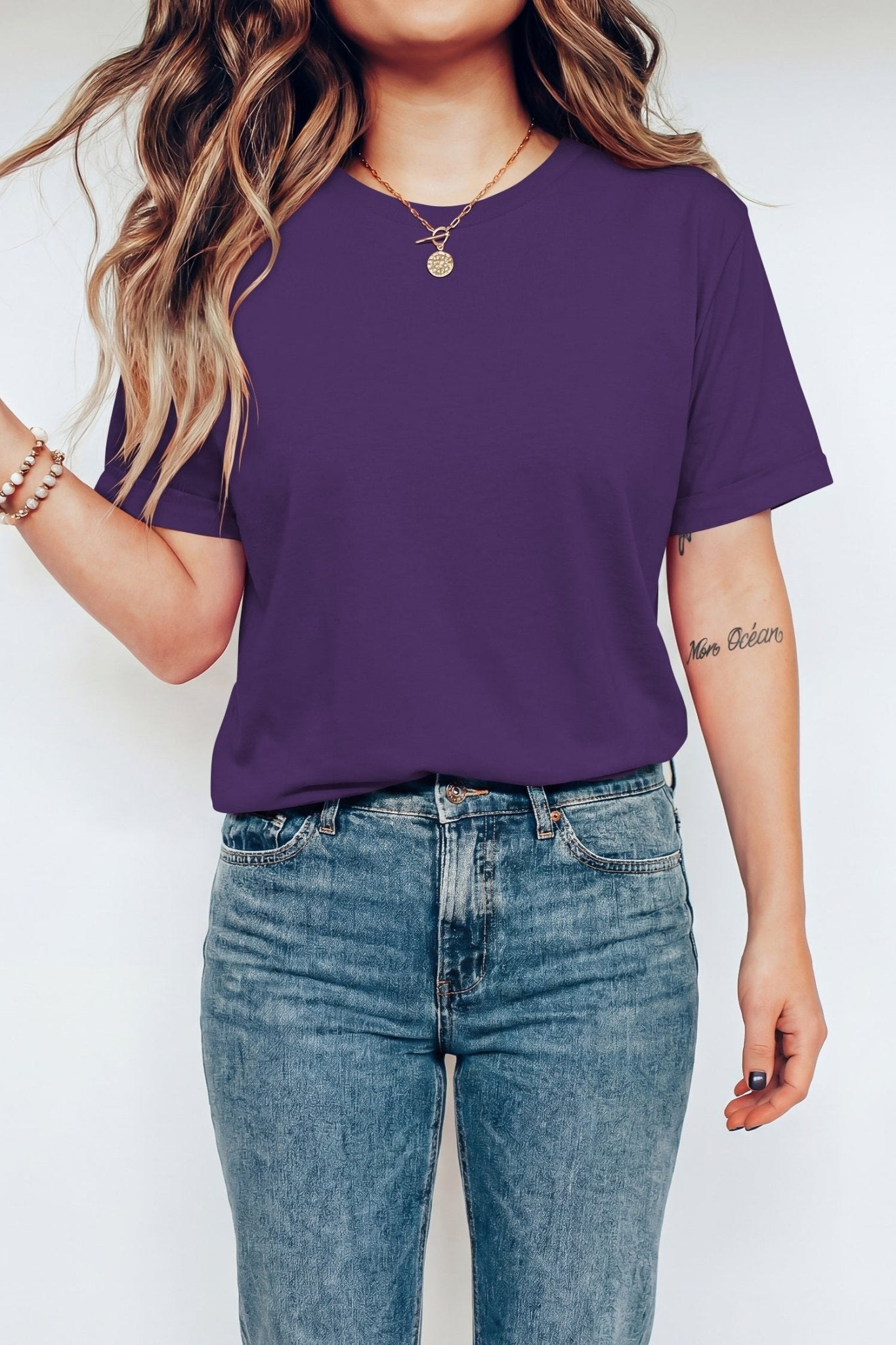 Tillandsia Purple Casual Plain Crew Neck Tee - Loving It Shop
