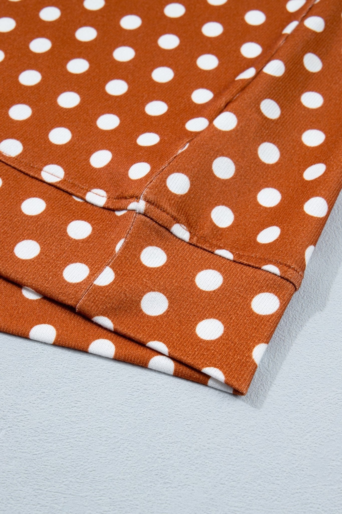 Brown Polka Dot Print Dropped Shoulder Tee Plus Size Short Set - Loving It Shop