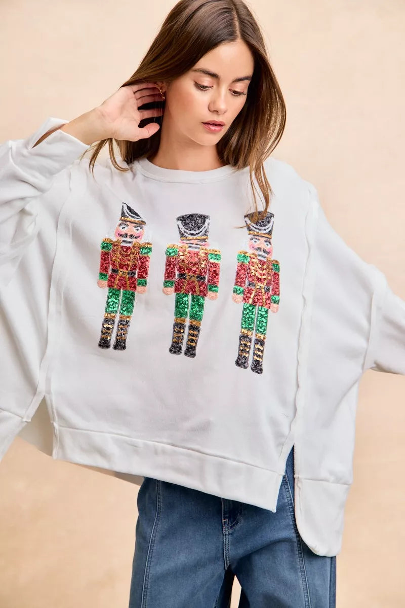Christmas Sequin Nutcrackers Embroidery Sweatshirt