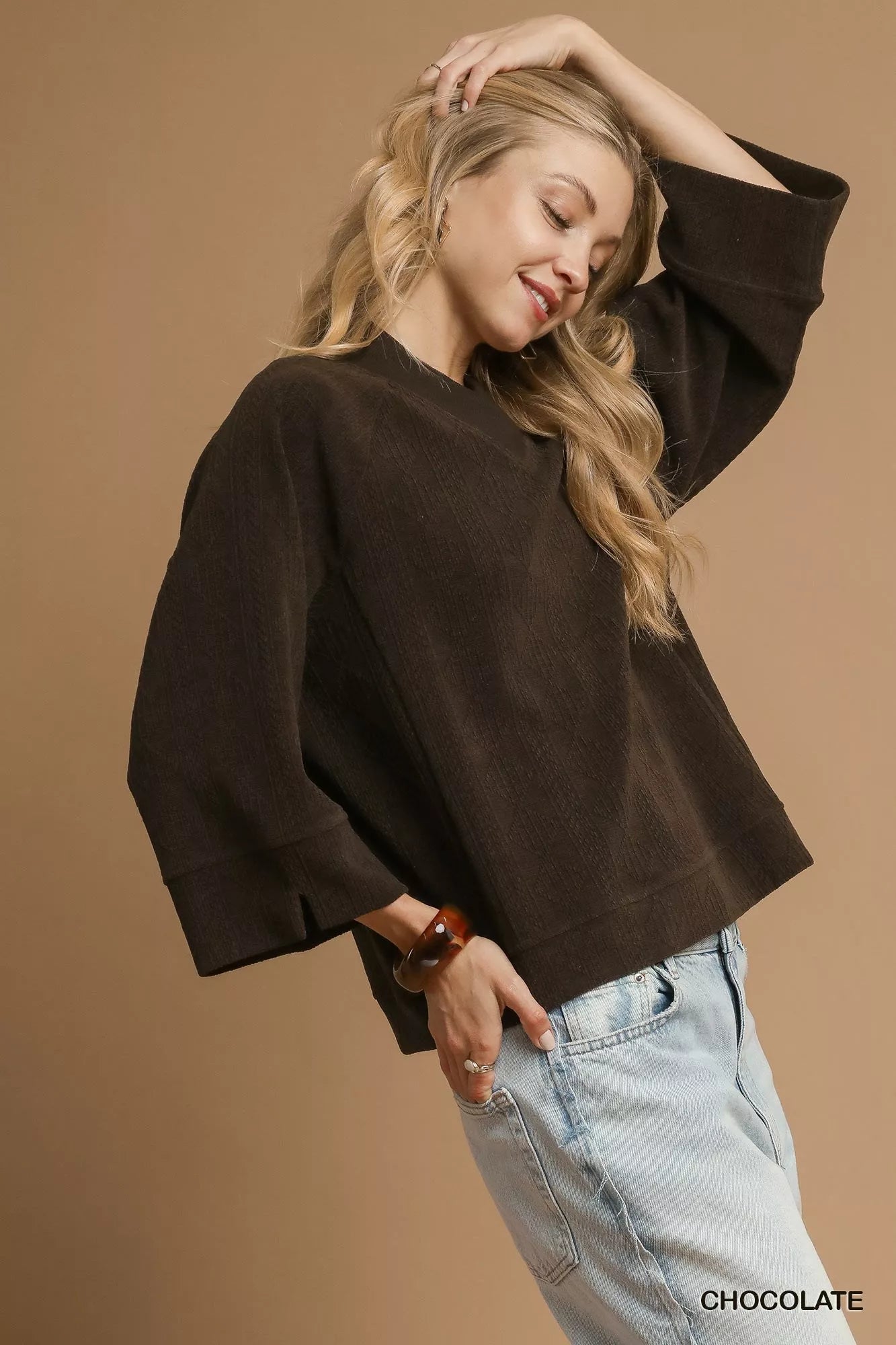 Textured Knit V-Neck Top