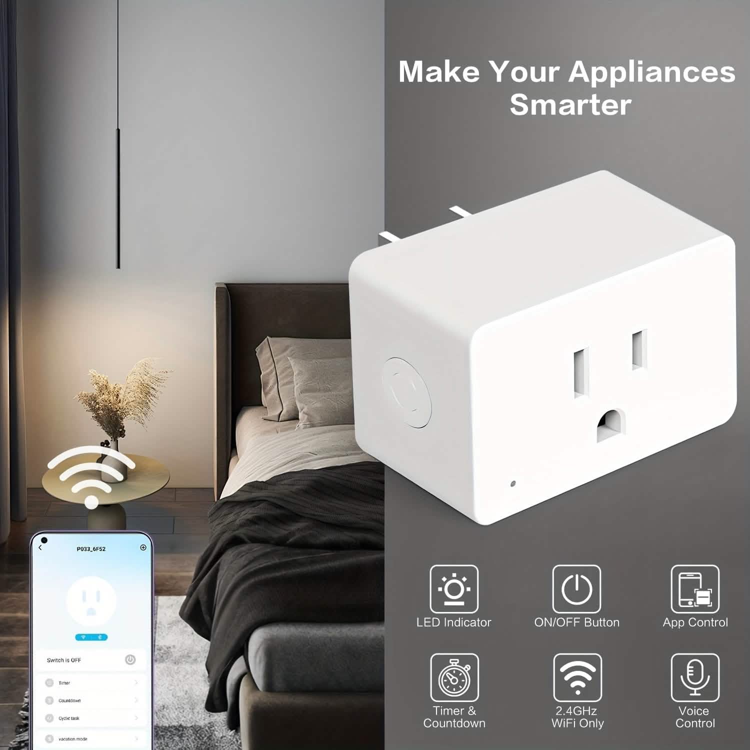 2-Pack: WiFi Smart Plug – 15A, Timer &amp; App Control, Works with Alexa &amp; Google Home