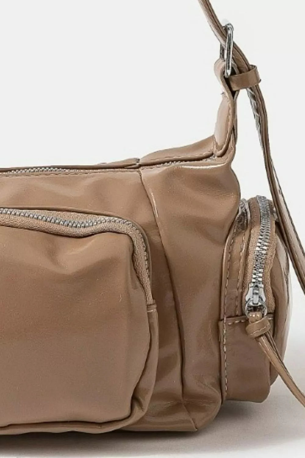 Glossy Faux Leather Multi Pocket Hand Bag
