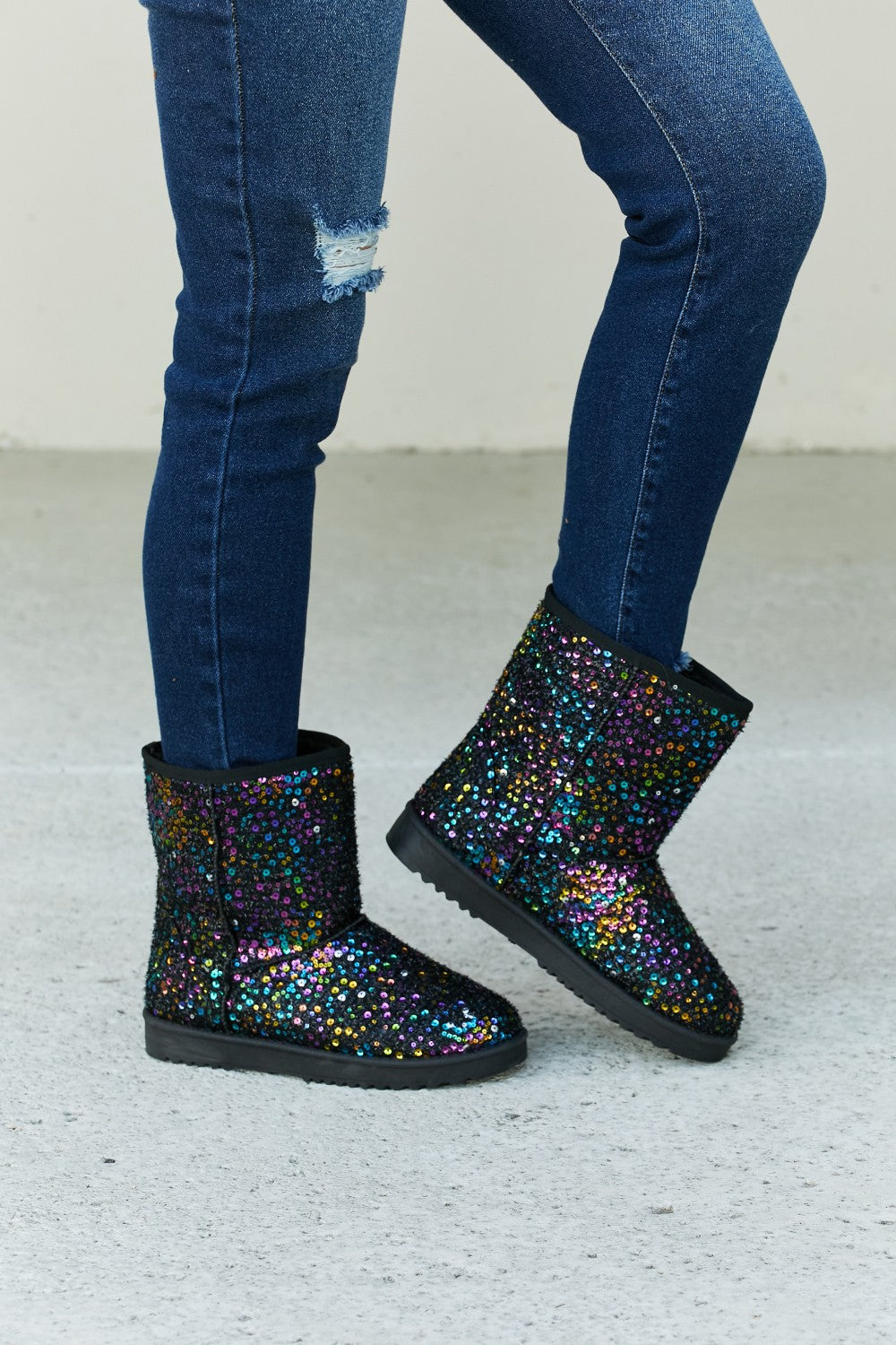 Multicolored Sequin Snow Boots