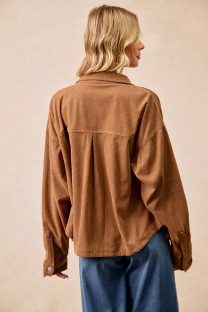 Corduroy Relaxed Fit Shacket with Back Pleat