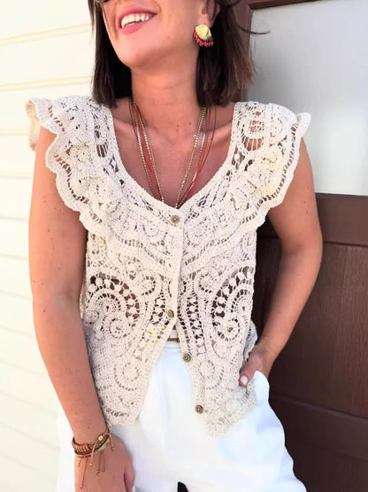 Crochet Lace Button Up Cardigan