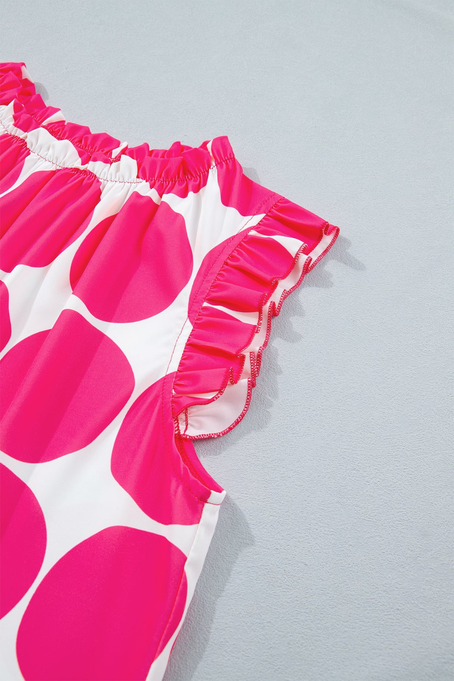 Rose Polka Dot Print Frilled Round Neck Shift Tank Top