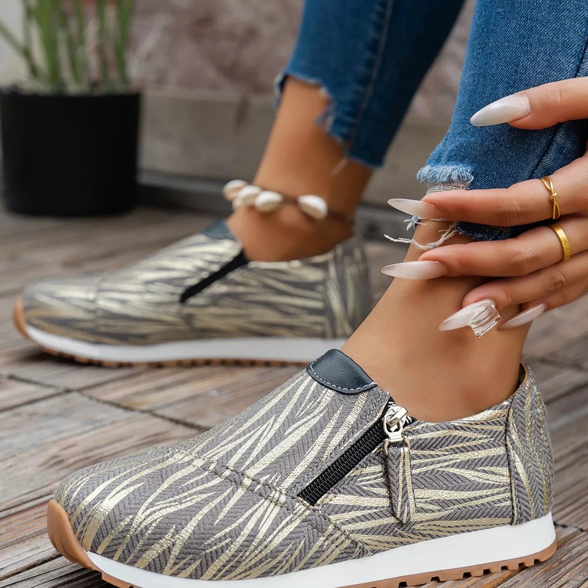 Round Toe Zipper Detail Slip - Ons - Loving It Shop