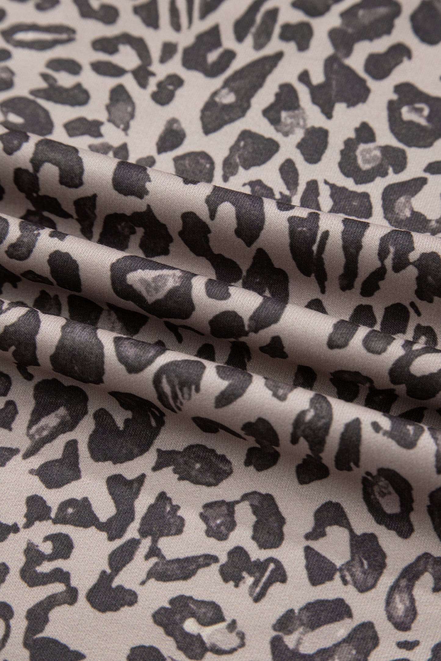 Khaki Leopard Print Patchwork Crew Neck Sweatshirt