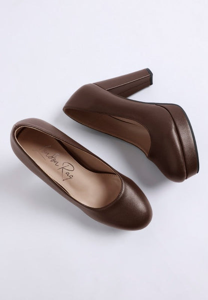 Damsor Faux Leather Block Heel Pumps