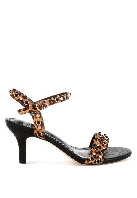 Laro Studs & Pearls Detail Leopard Sandals