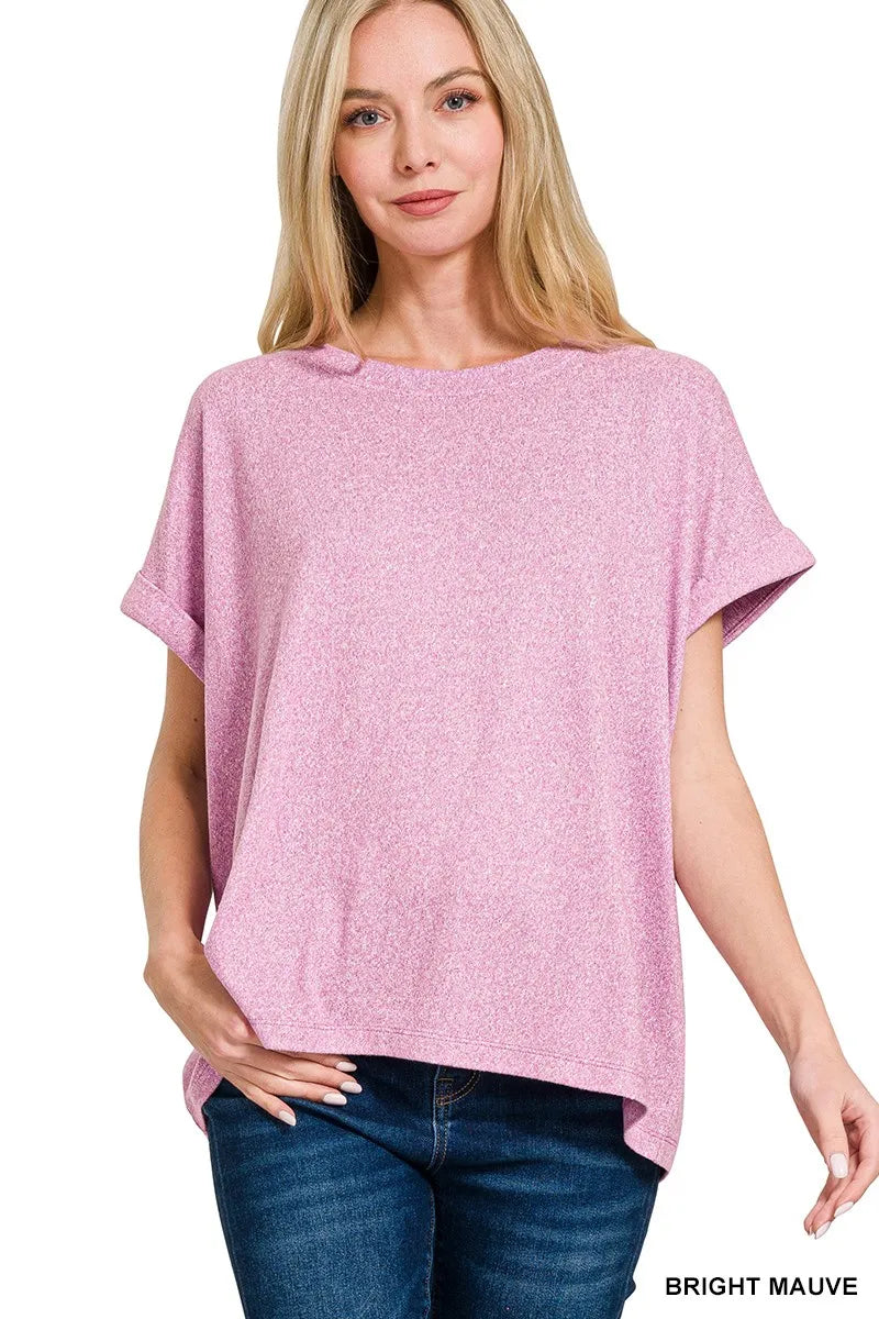 Soft Melange Hacci Short Sleeve Round Neck Top