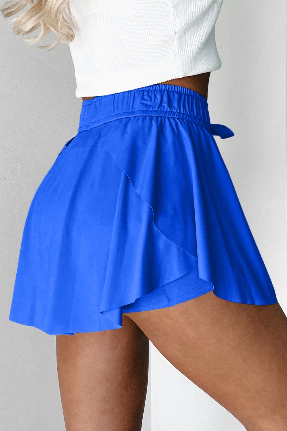 Sky Blue Drawstring Elastic Waistband Lined Tennis Skorts - Loving It Shop