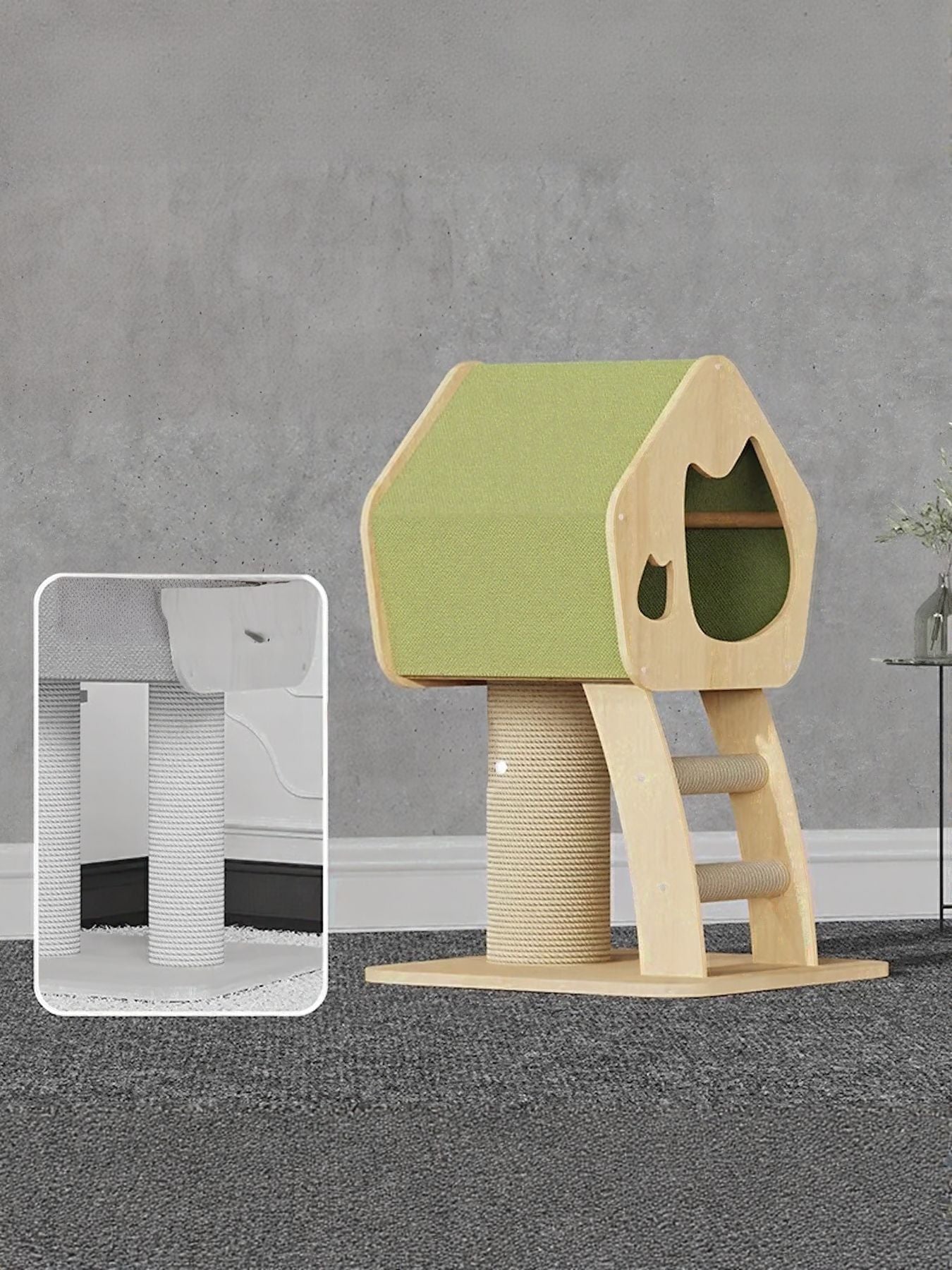 Modern Wooden Cat Condo with Scratching Post - Loving It Shop