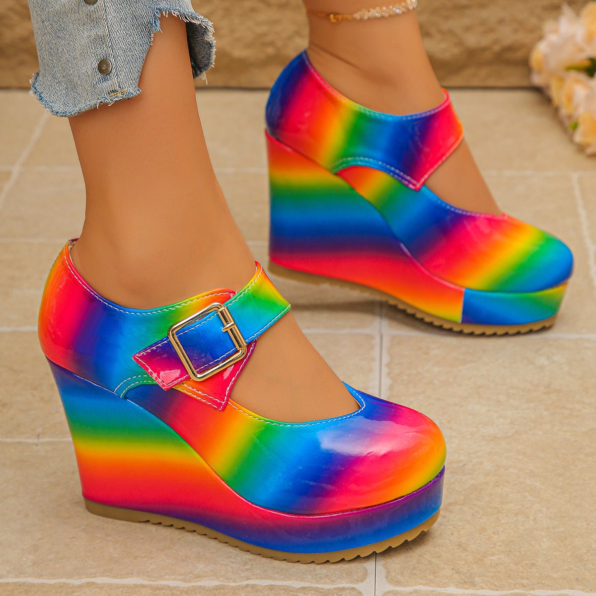 Colorful Round Toe Wedge Mary Jane Loafers - Loving It Shop