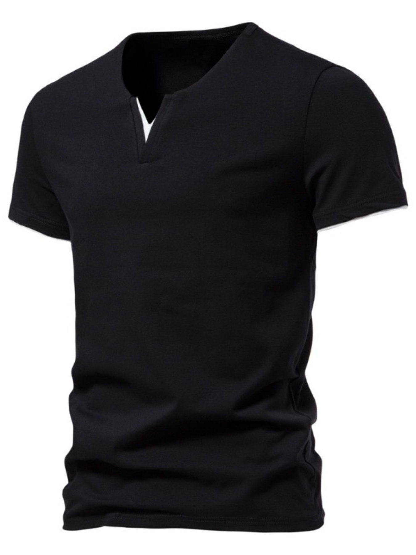 Men's Plus Size Slim Fit Notched Casual T-Shirt