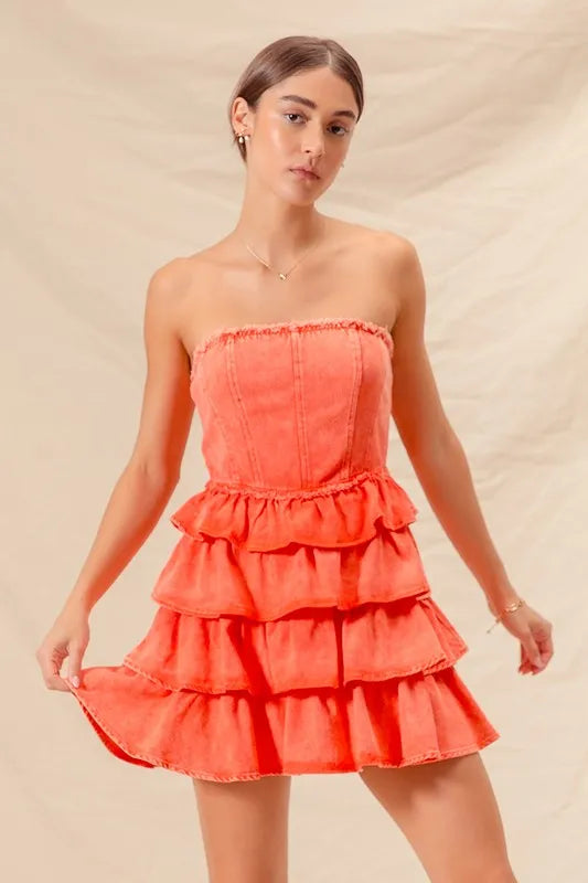 Strapless Ruffle Layered Game Day Cheer Up Dress