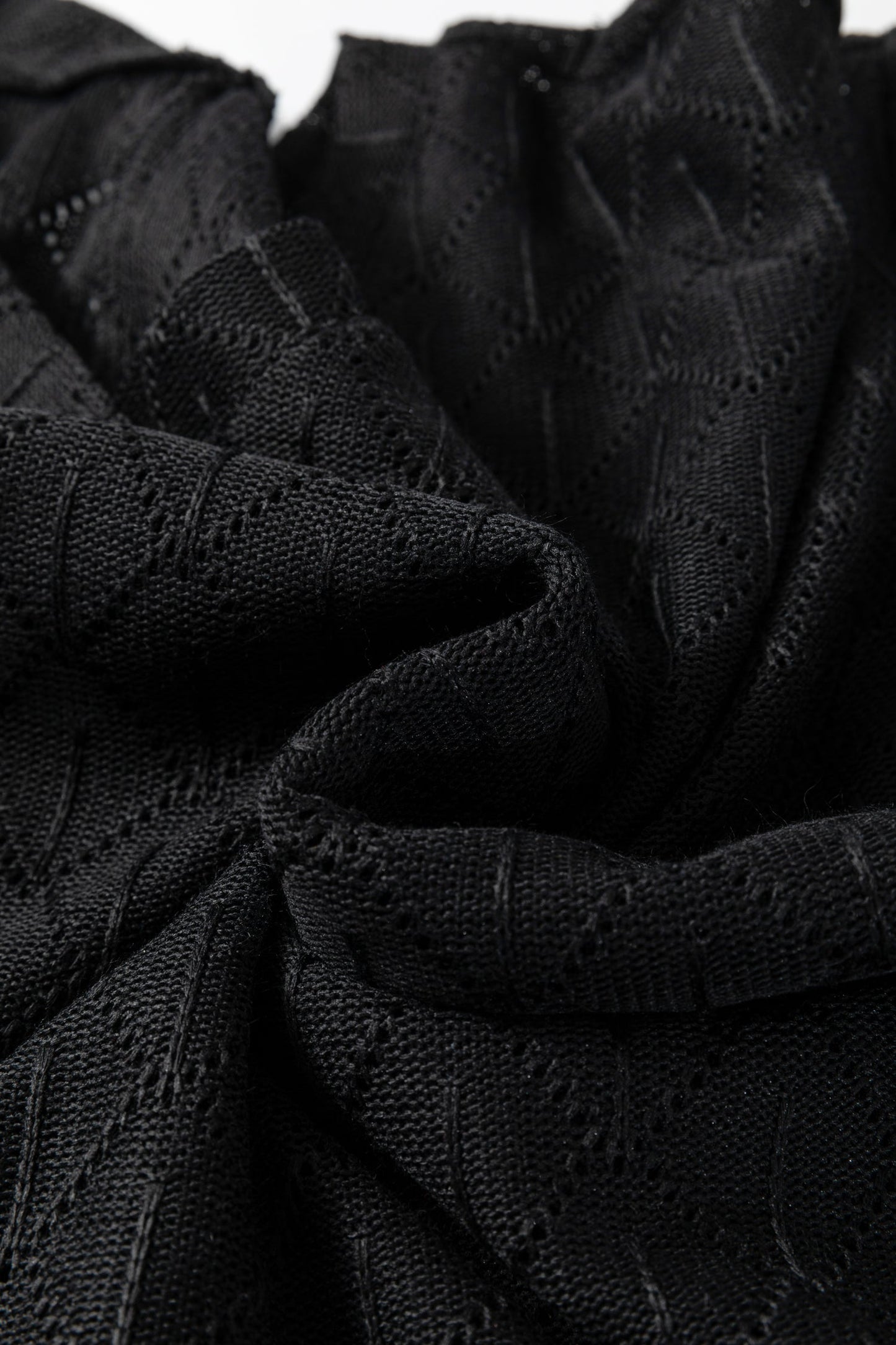 Black Pointelle Rhombus Knit Plus Size V Neck Loose Top