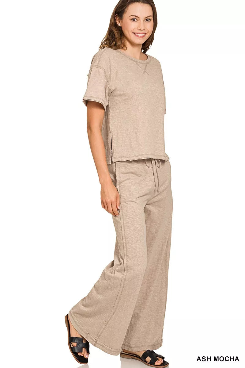 Cotton Slub Short Sleeve Tee and Pants Set