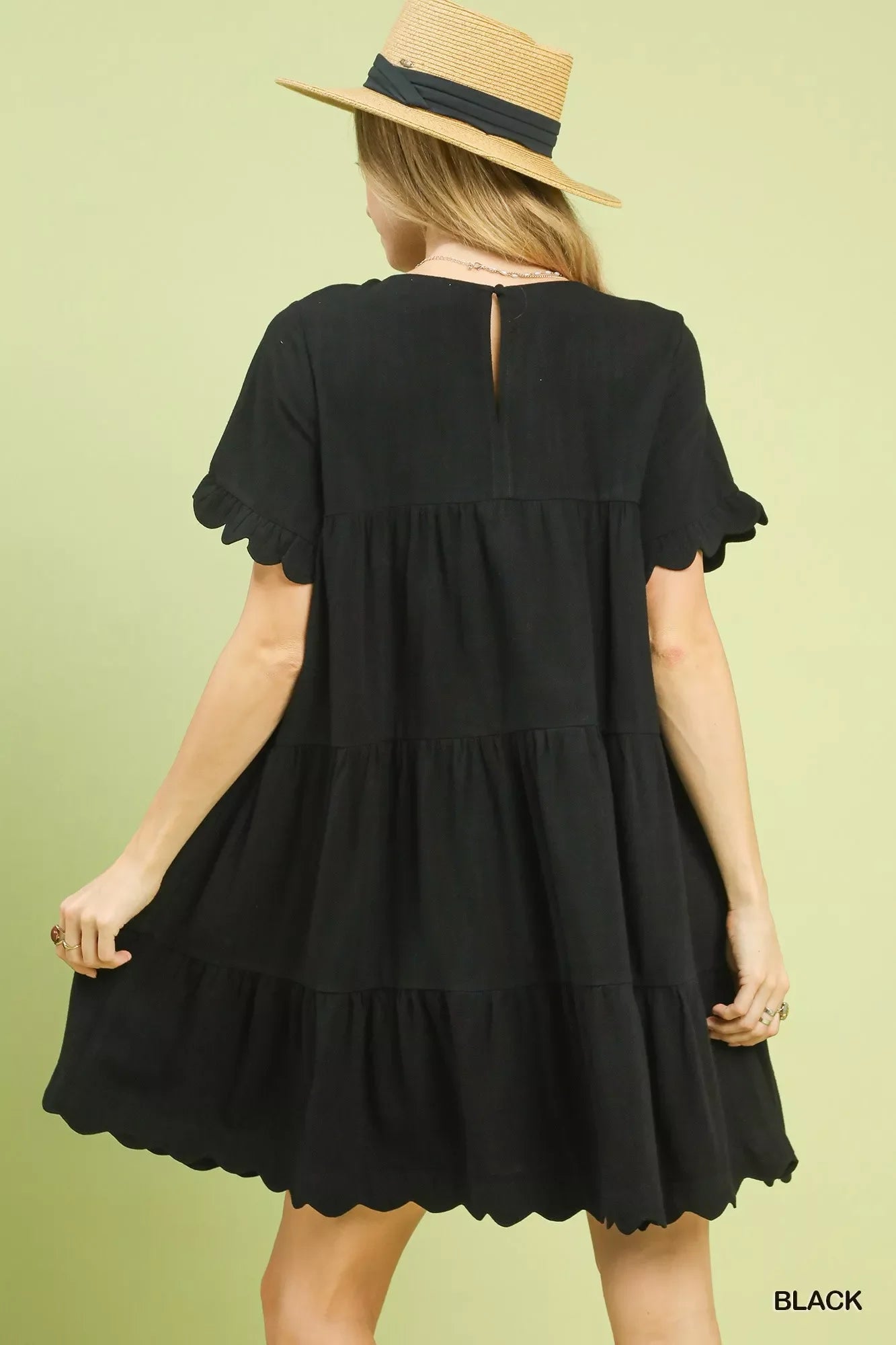 Linen Tiered Babydoll Dress with Ruffle Sleeves