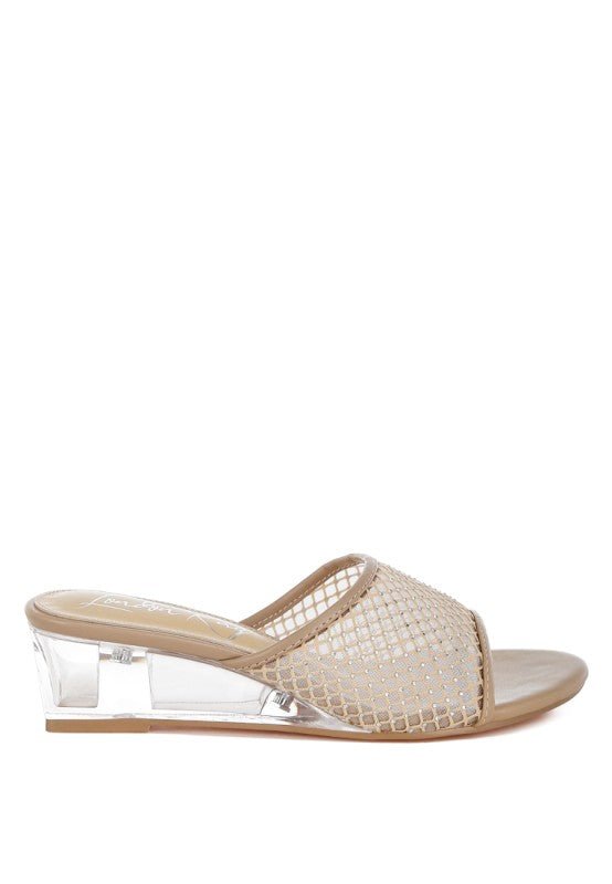 Tempra Mesh Clear Heel Wedge Sandals - Loving It Shop