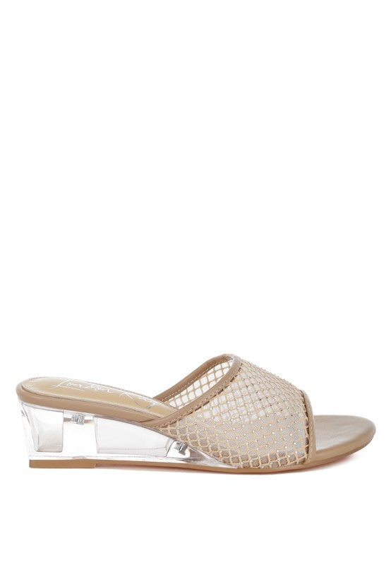 Tempra Mesh Clear Heel Wedge Sandals