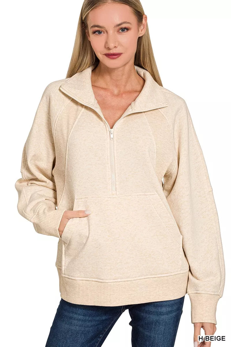 Half Zip Fleece Sweatshirt with kangaroo Pocket