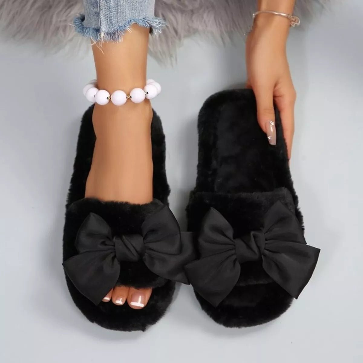Bow Open Toe Flats Slippers - Loving It Shop