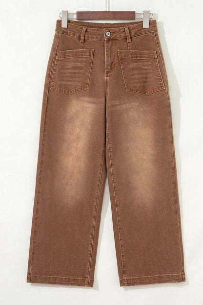 Brown Mimimalist Patch Pocket Womens Shift Jeans