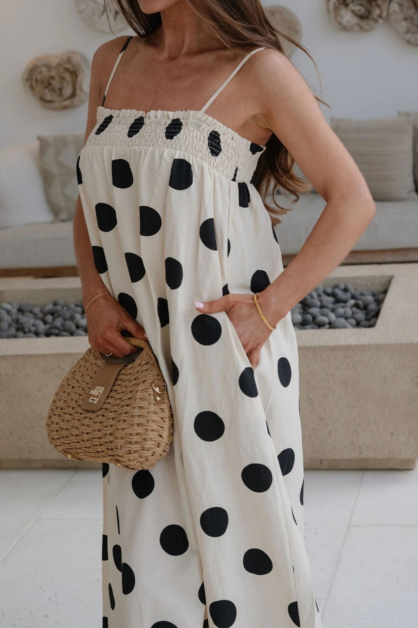 White Polka Dot Spaghetti Straps Maxi Dress - Loving It Shop