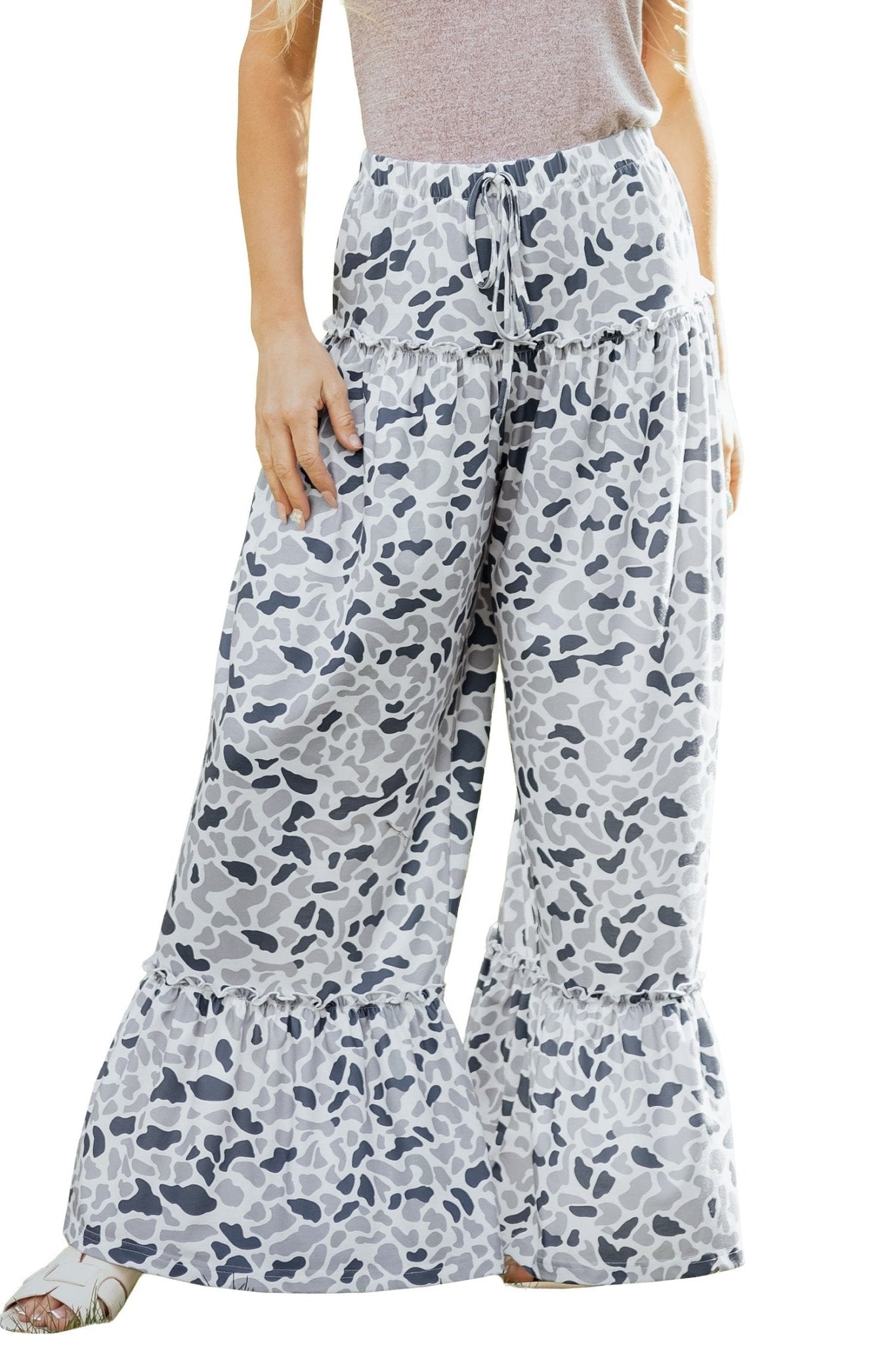 Beige Camo Print Wide Leg Casual Pants - Loving It Shop