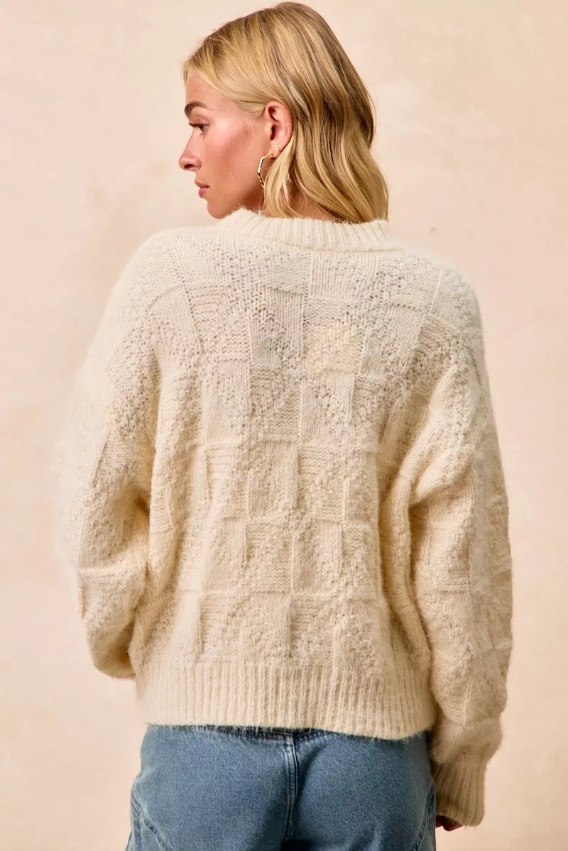 Checker Board Drop Shoulder Sweater