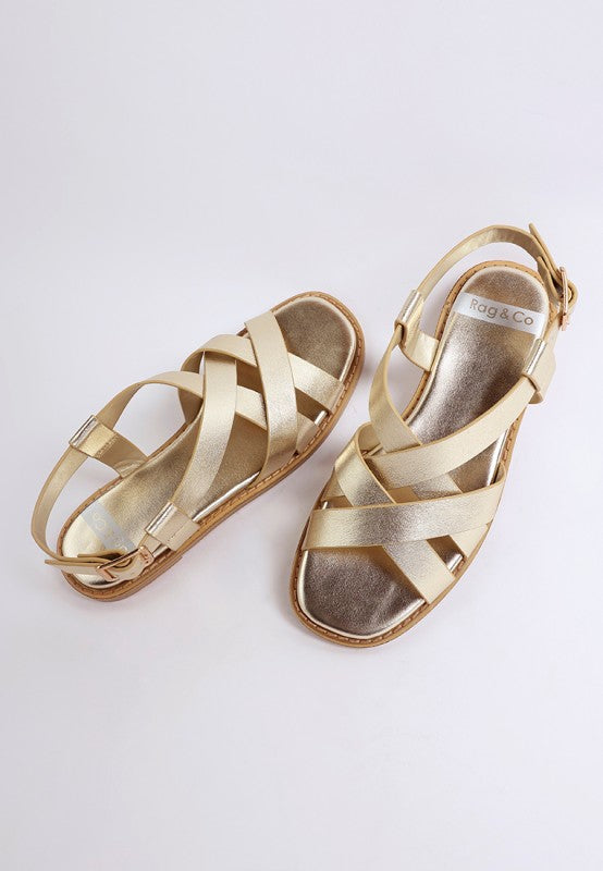 Doata Metallic Genuine Leather Buckled Flats