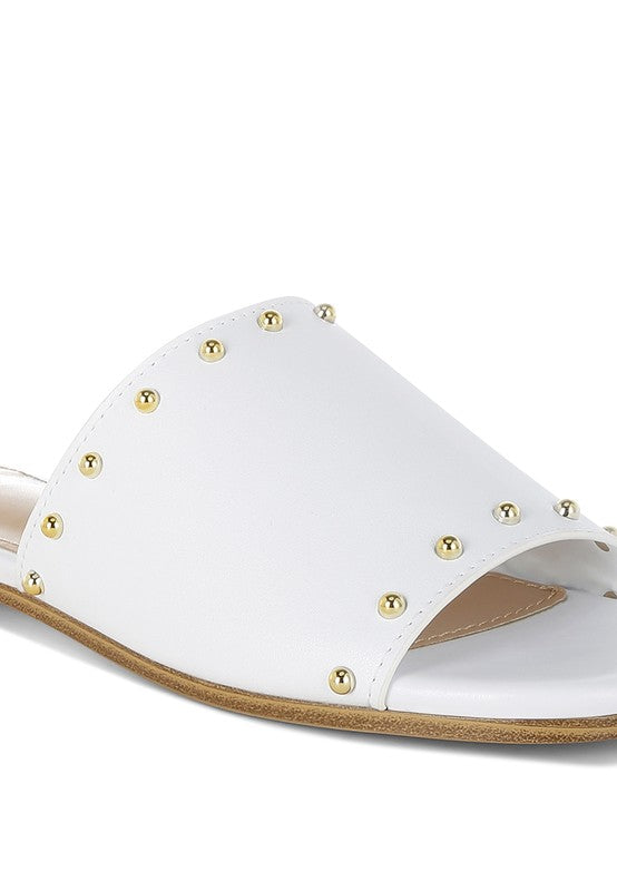 Renaldi Genuine Leather Studded Slip-On Flats