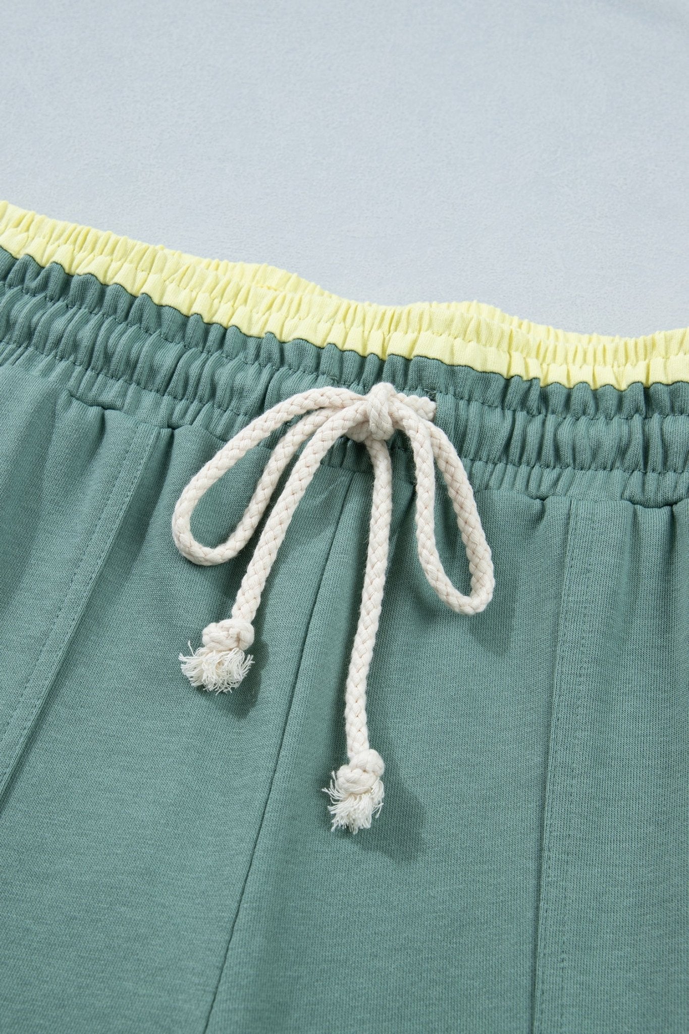 Sea Green Color Block Flower Patchwork Drawstring Contrasted Elastic Waist Wide Leg Pants - Loving It Shop
