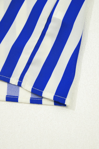 Sky Blue Stripe Balloon Sleeve Loose Button up Shirt