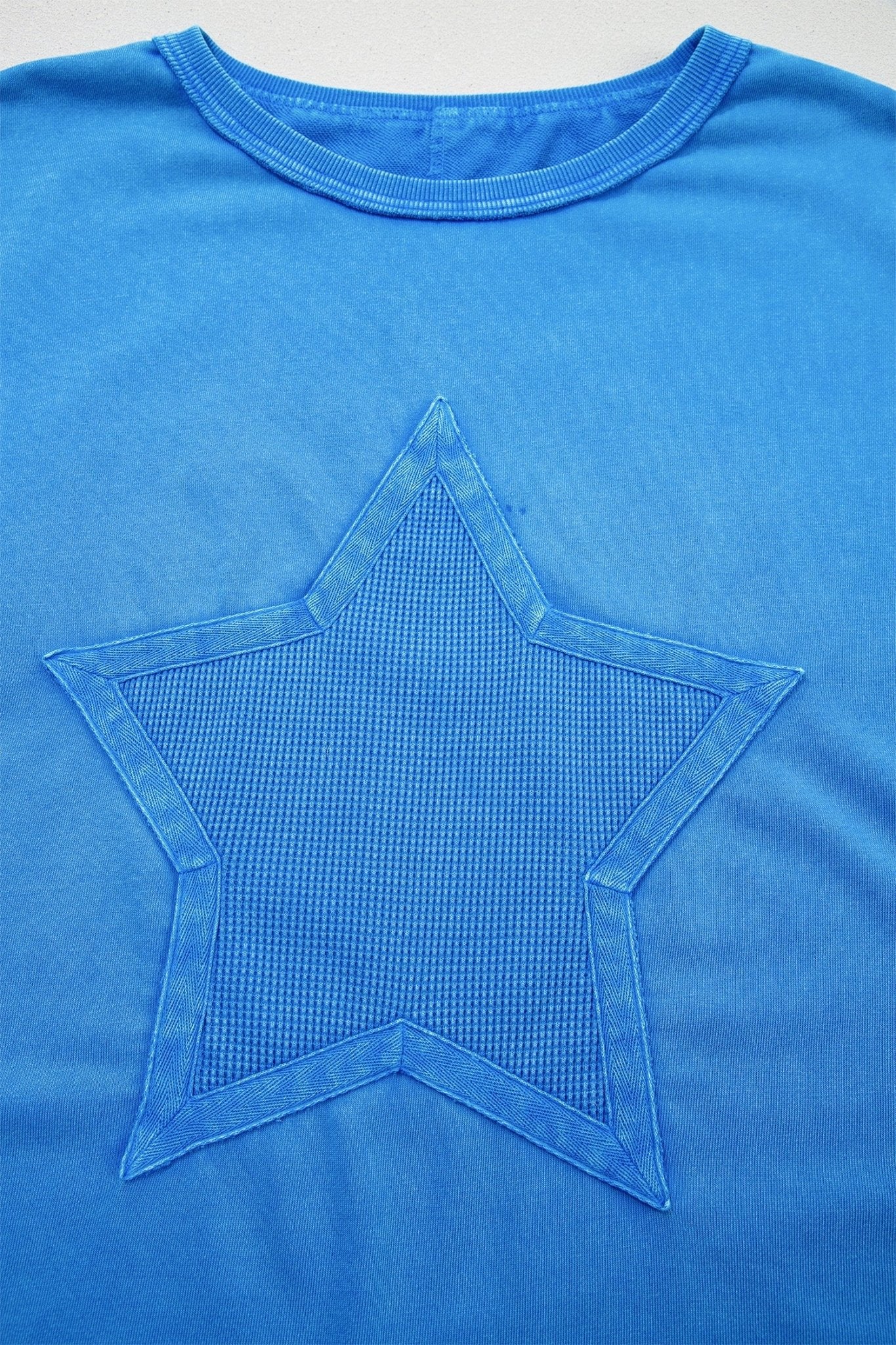 Blue Mineral Wash Star Mesh Patchwork Oversize Tee - Loving It Shop