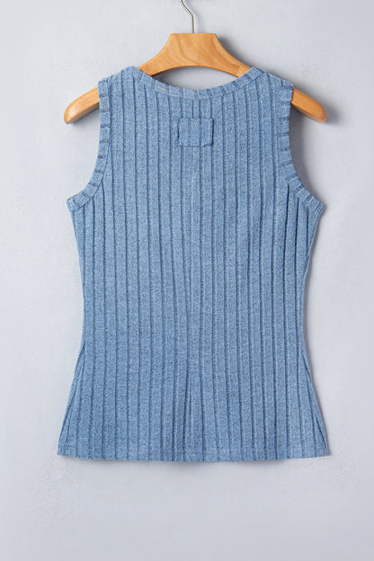 Sky Blue Slim Ribbed Mineral Wash Tank Top