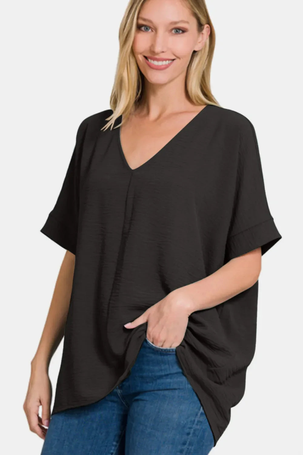 Full Size V-Neck Short Sleeve Top
