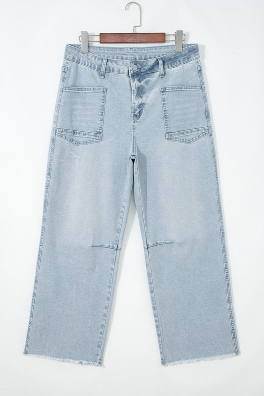 Beau Blue Frayed Cropped Straight Jeans - Loving It Shop